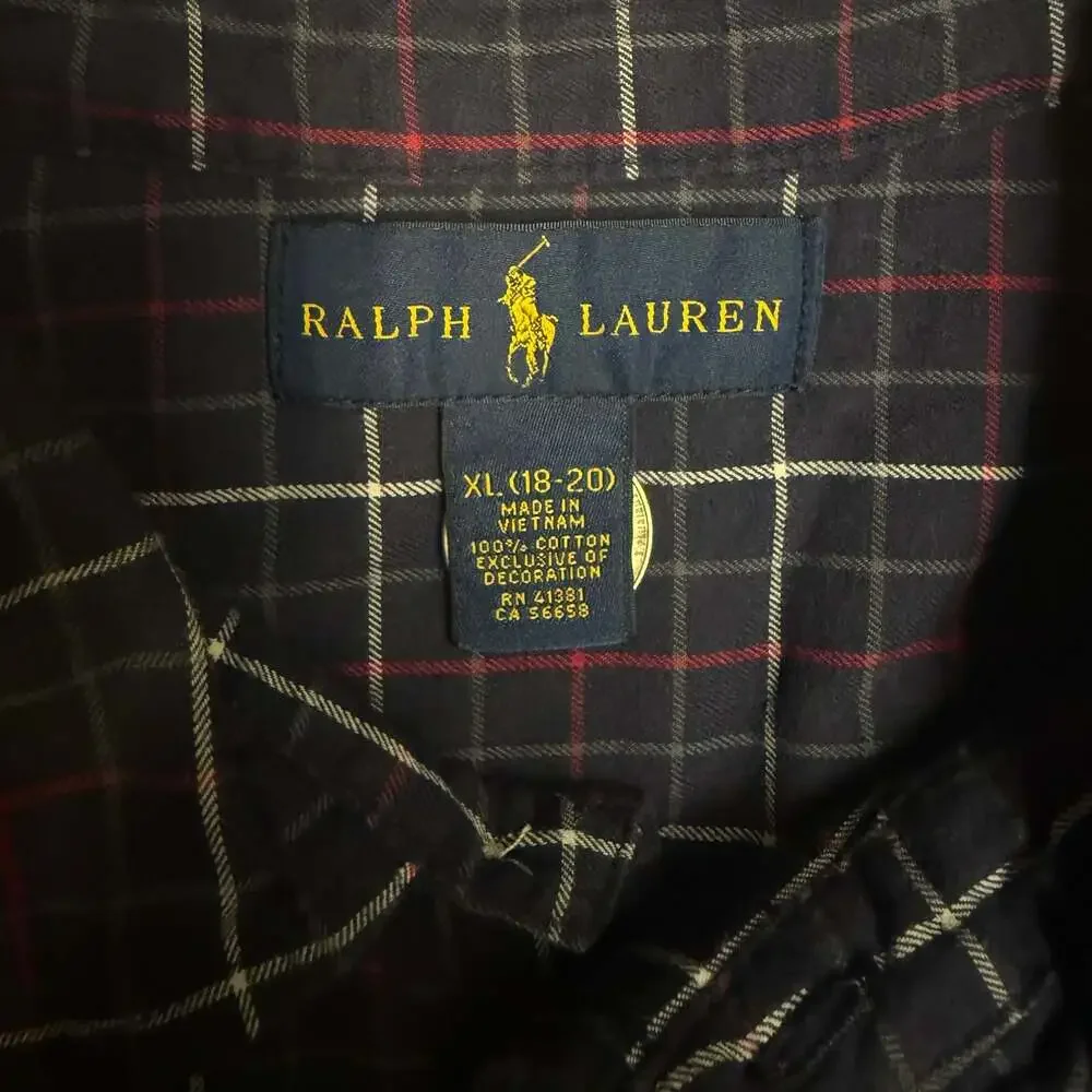 Ralph Lauren Classic Fit Flannel Shirt XL Boys Blue Plaid Cotton Button Down